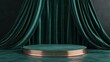 © Png - Video - Photo - Emerald Green Velvet Elegance with Rose Gold Accents, Opulent backdrop for showcasing cosmetic products on a stylish pedestal, perfect for glamorous presentations and displays