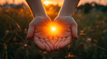 Wall Mural - Sunset Glowing Through Open Hands