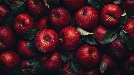 Wall Mural - Close Up Of Fresh Red Apples With Water Drops