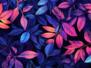 Canvas Print - Purple and Red Leaves on Black Background