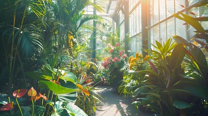 Canvas Print - Greenhouse tropical surrounded by exotic plants