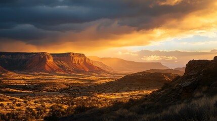 Poster - Golden Hour Light Illuminates a Canyon Landscape