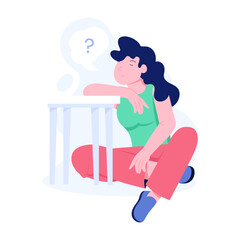 Poster - Character based flat illustration of pondering girl 