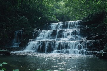 Poster - Waterfall in lush green forest