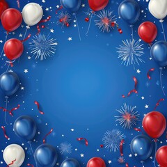 Happy 4th of July USA Independence Day background, waving American national flag and balloons. 4th of July poster template. USA independence day celebration 