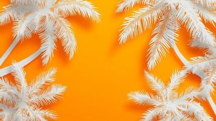 Tropical palm leaves, seamless pattern, orange background, vector.