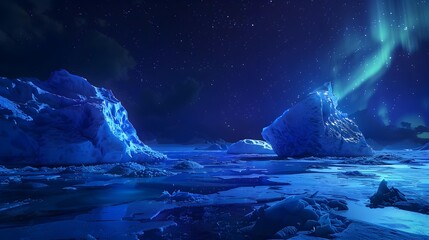 Wall Mural - Landscape ice world with giant icebergs drifting