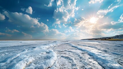 Wall Mural - Summer landscape with bright white salt fields stretching