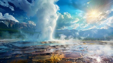 Canvas Print - Landscape with a geyser spewing boiling water