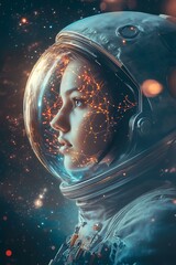 Wall Mural - there is a woman in a space suit with a glowing face