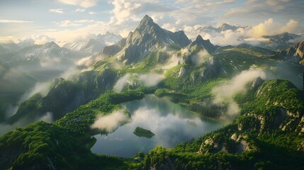 Canvas Print - peak is surrounded by clouds its slopes