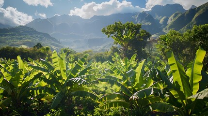 Wall Mural - Plantations banana trees in the shadow