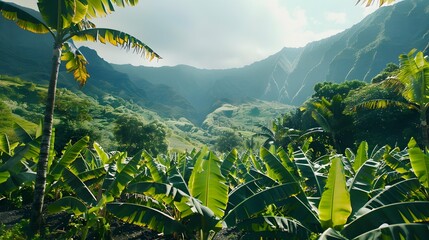 Wall Mural - Plantations banana trees in the shadow