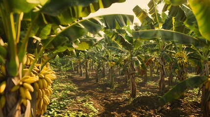 Wall Mural - Plantations banana trees growing with other fruits such