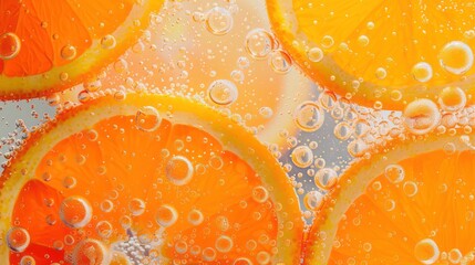 Wall Mural - Orange Slices Floating in Water with Bubbles