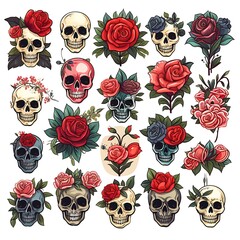 Wall Mural - a close up of a bunch of skulls with roses on them