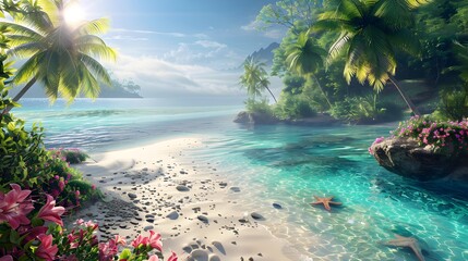 Wall Mural - Coastline with soft sand and bright turquoise water img