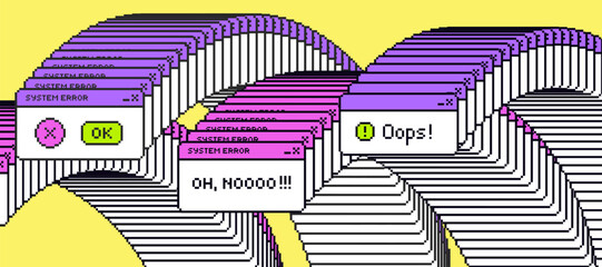 System message screen in pixel art style. Virus popup. Vector Illustration.