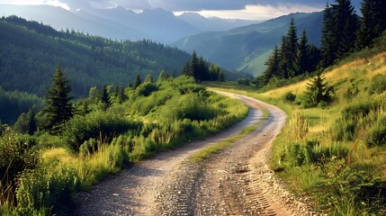 Wall Mural - A country road leading through green hills