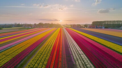 Wall Mural - Expanse impressive flower fields with endless rows