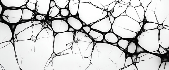 black and white background, An abstract pattern of interconnected black lines creating a network resembling organic structures on a white background.