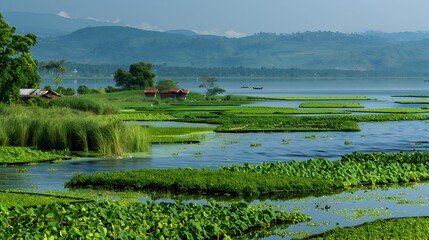 Wall Mural - The gardens on the myanmar lake created