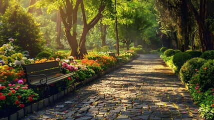 Wall Mural - Gardens beautiful corners of nature with flowering plants