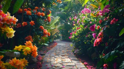 Canvas Print - Exotic gardens with many rare and unusual flowering