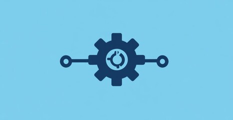  a Gear Icon with Connection Line on Solid Blue Background, Representing System Integration in E-Commerce Marketing