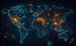 © panumas - A globe with a blue background and a lot of lights on it. The lights are scattered all over the globe, making it look like a map of the world with a lot of activity