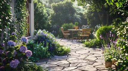 Wall Mural - Terrace summer area with stone flooring