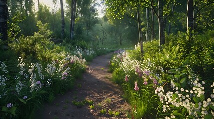 Wall Mural - The finland trail is surrounded by lush greenery