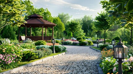 Wall Mural - The path winds among flower beds and ornamental