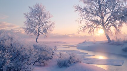 Poster - Winter morning with frost on tree branches