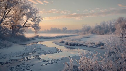 Poster - Winter morning with frost on tree branches