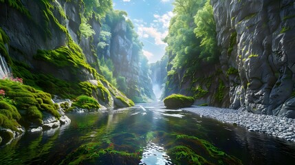 Canvas Print - The colorful gorge is surrounded by high cliffs