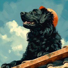 Wall Mural - illustration of a dog in the roof