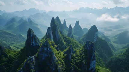 Wall Mural - Dramatic karst formations rise above the valleys