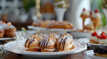 Wall Mural - Buffet assorted mini eclairs with various fillings served