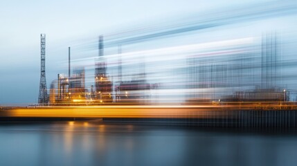 Abstract Industrial Landscape with Blurry Lights and Water Reflections