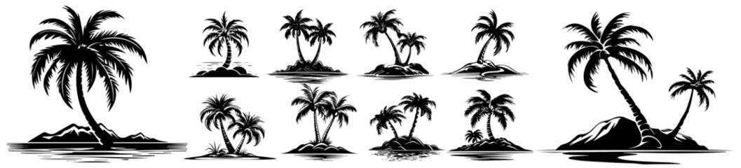 tropical palm tree black simple shape decorative vector