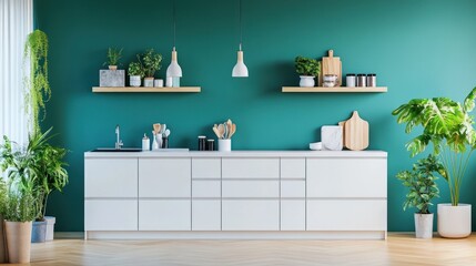 Wall Mural - Minimalist Green Kitchen Interior Design