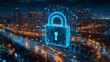© DZMITRY - Image depicts a glowing holographic padlock overlaid on a bustling nighttime street in Bangkok, symbolizing cyber security measures. Double exposure was used to create this image.