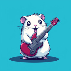 musical hamster with guitar: cute cartoon t-shirt design