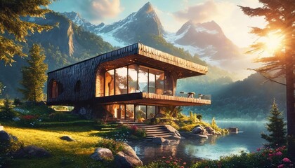 Wall Mural - house in the mountains