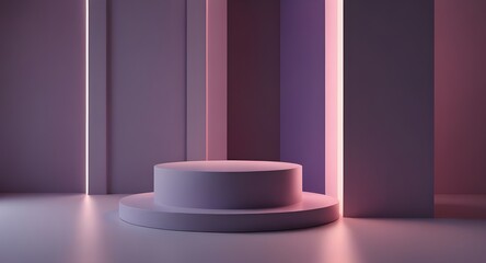 Wall Mural - 3d render. Abstract modern minimal pastel violet background illuminated with bright light. Showcase scene with cylinder podium for product presentation