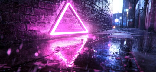 Wall Mural - This digital artwork features a neon sign shaped like a triangle