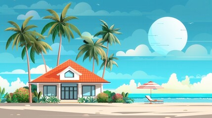 Poster - Vacation house with seascape scenic view