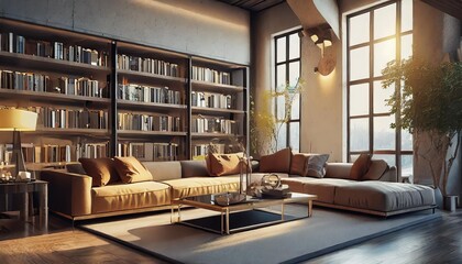 Wall Mural - living room with books