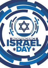 Wall Mural - Israel Independence Day. National holiday, celebrated annual. Israel flag. Star of David, jewish symbol. Patriotic sign and elements. Poster, card, banner and background. Vector illustration